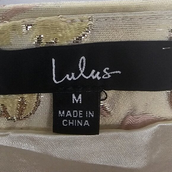 NWT Lulus Cream Pink Brocade Floral Mini Skirt Satin Metallic Coquette M - Picture 7 of 10
